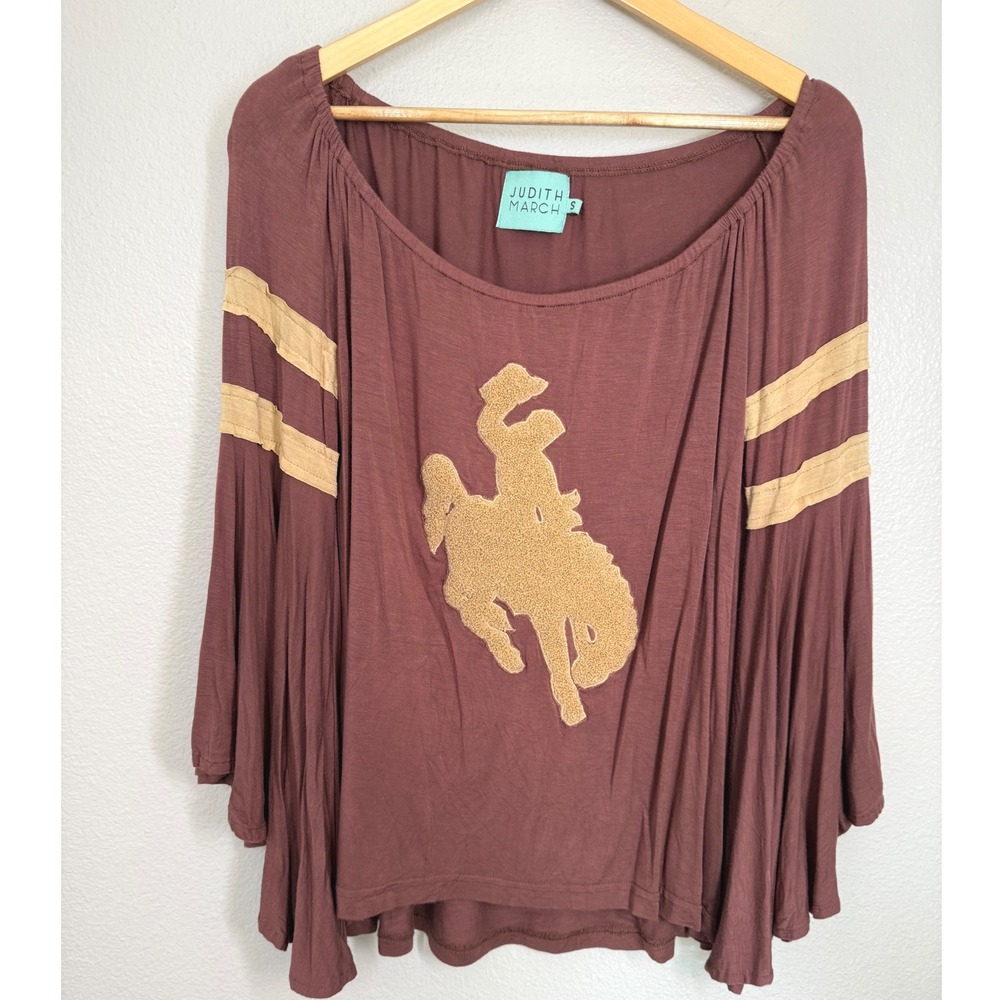 Judith March Women's Size S Brown Rodeo Cowboycore Western Top Bell Sleeve Shirt